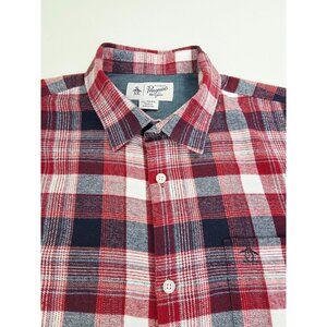 Penguin Size XL Mens Red White Black Flannel Plaid Pocket Embroidered Logo Shirt